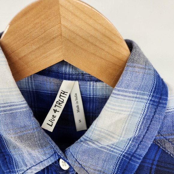 Live 4 Truth Womens S Blue Plaid Long Sleeve Button up 100% Cotton Fall Layers - Picture 10 of 10